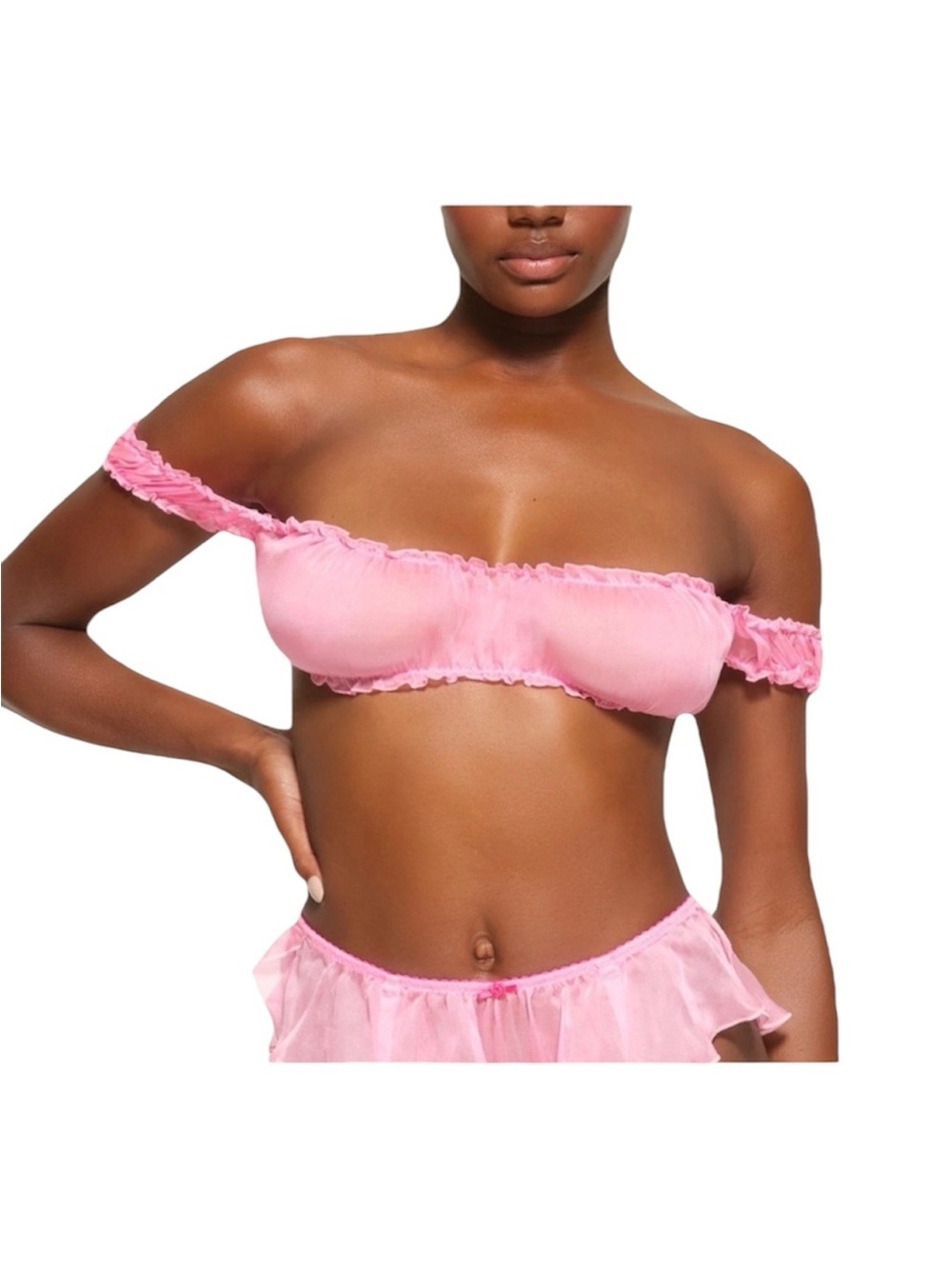 NWT SKIMS Bra Romance Chiffon Crop Top - Bubble Gum Pink Small